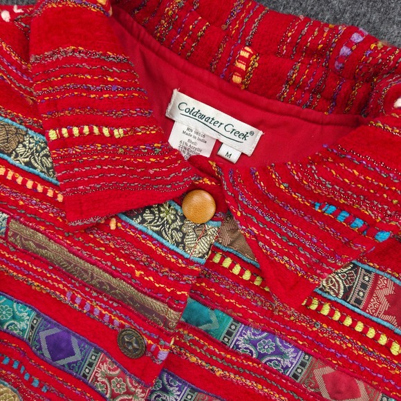 Coldwater Creek Jackets & Blazers - Coldwater Creek Jacket Women M Red Acrylic Blend Patchwork Embroidered Boho Coat